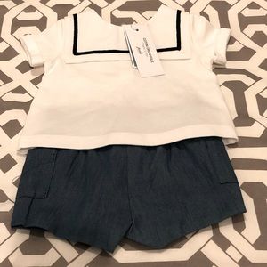 NWT Jacadi Blue and White Baby Set Size 1 Month